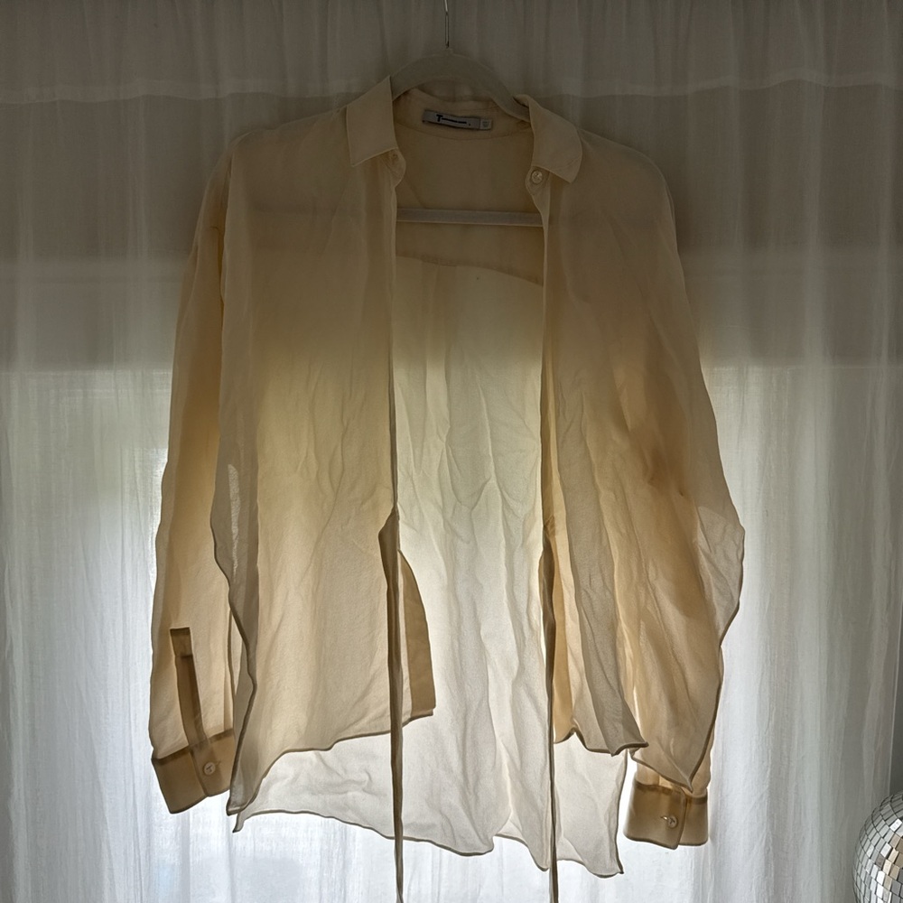 Alexander Wang Sheer Cream Wrap Blouse